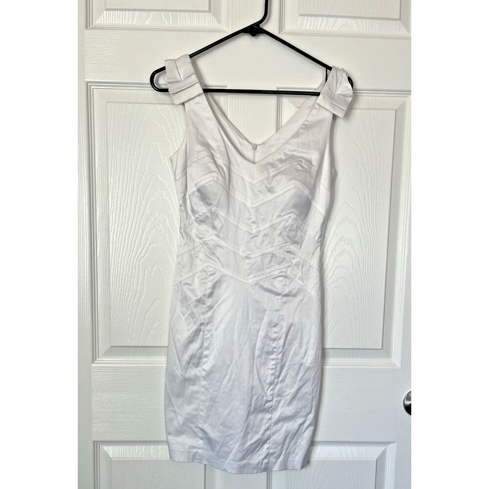 White Satin Bodycon Mini Dress Size 5-6 Sleeveless Bow Wedding Party Y2K